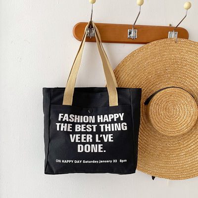 Open Closure Fashion Style Customized Printing Canvas Shopping Bags Large Cotton Tote Bag