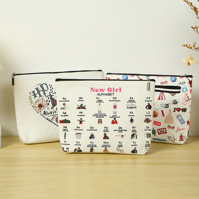 Double Sided Cosmetic Accessory Pouch Zipper Bag made from Eco-friendly Cotton Canvas