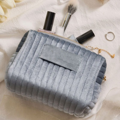 Zipper Closure Velvet Toiletry Pouch for Comfortable and Stylish Traveling Needs