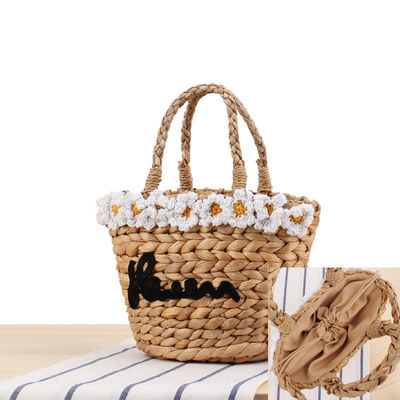 Summer Vacation Straw Beach Tote Bags with Custom Logo Accepted and Cartoon Pattern