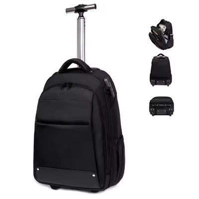 Customized Logo Men's Travel Trolley Backpack with Wheels and Anti-Theft Protection
