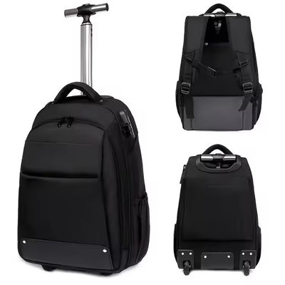 Customized Logo Men's Travel Trolley Backpack with Wheels and Anti-Theft Protection