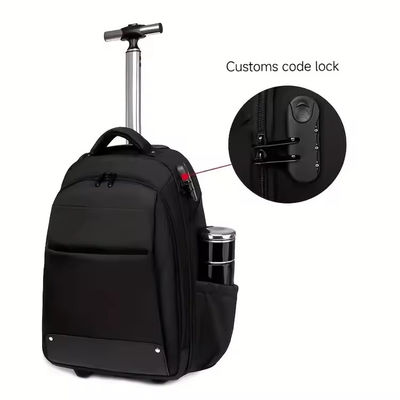 Customized Logo Men's Travel Trolley Backpack with Wheels and Anti-Theft Protection
