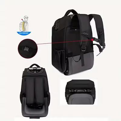 Customized Logo Men's Travel Trolley Backpack with Wheels and Anti-Theft Protection