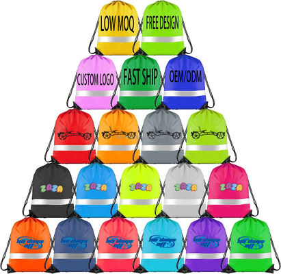 String Closure Custom Logo 210D Polyester Drawstring Backpack Bag for Traveling