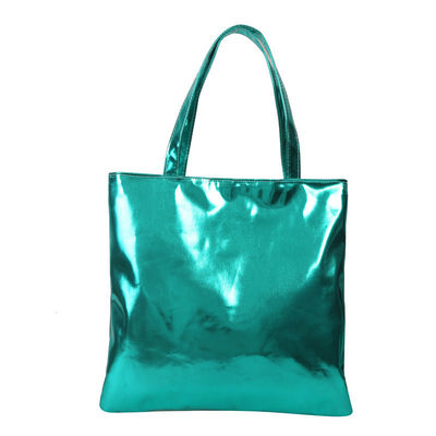 Soft Tote Handbag Simple Solid Color Shiny Patent Leather for Cute Girl Shopping Bag