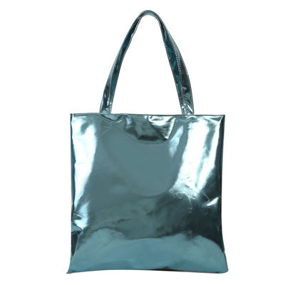 Soft Tote Handbag Simple Solid Color Shiny Patent Leather for Cute Girl Shopping Bag