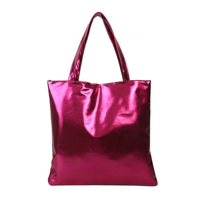 Soft Tote Handbag Simple Solid Color Shiny Patent Leather for Cute Girl Shopping Bag