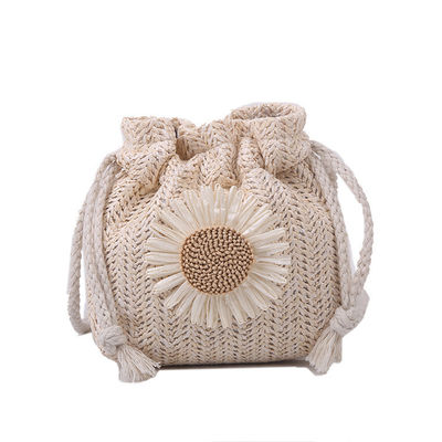 Women's Beach Handbag Unisex Straw Crossbody Shoulder Handbag Summer Woven Bucket Bag