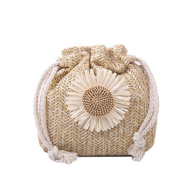 Women's Beach Handbag Unisex Straw Crossbody Shoulder Handbag Summer Woven Bucket Bag