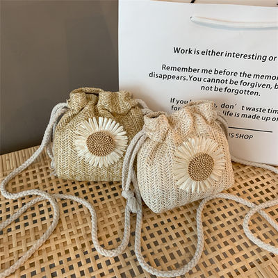 Women's Beach Handbag Unisex Straw Crossbody Shoulder Handbag Summer Woven Bucket Bag