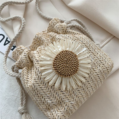 Women's Beach Handbag Unisex Straw Crossbody Shoulder Handbag Summer Woven Bucket Bag