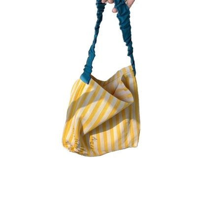 Summer Must-Have Two-Handle Canvas Shoulder Bag with Eye-Catching Contrasting Stripes