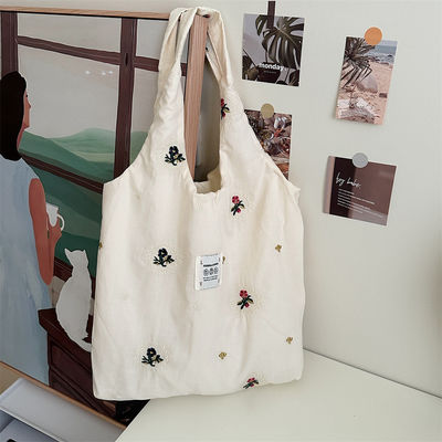 College Student Shoulder Bag Large Capacity Tote Bag with Cute Flower Print Design