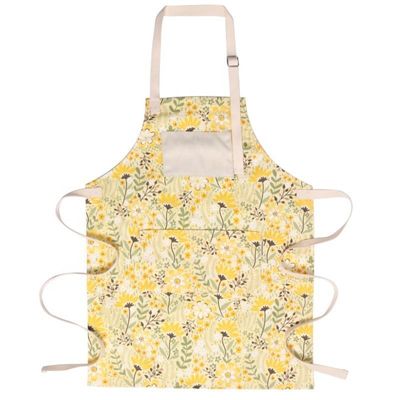 Custom Logo Print Adjustable Washable Yellow Cotton Kitchen Apron for Restaurant Bar