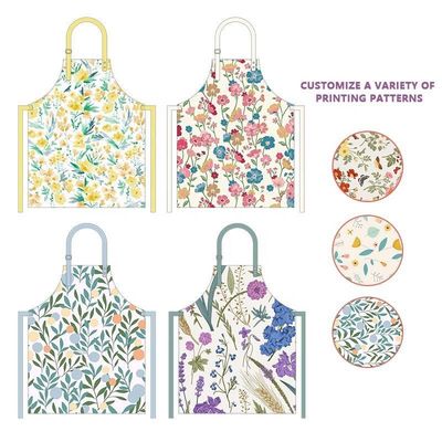 Custom Logo Print Adjustable Washable Yellow Cotton Kitchen Apron for Restaurant Bar