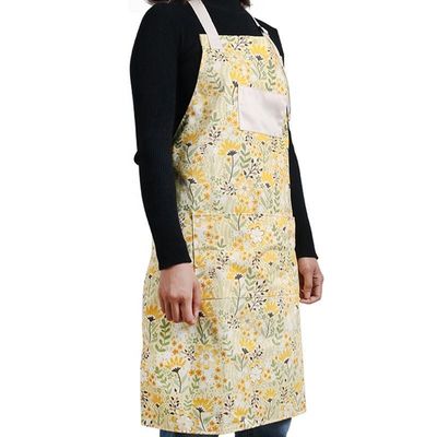 Custom Logo Print Adjustable Washable Yellow Cotton Kitchen Apron for Restaurant Bar