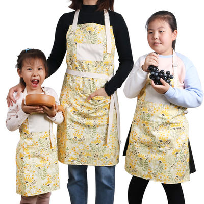 Custom Logo Print Adjustable Washable Yellow Cotton Kitchen Apron for Restaurant Bar