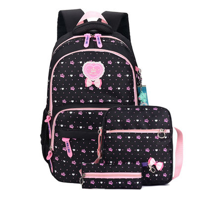 3pcs Set Primary Student Girls Backpack School Bag with Nylon Cartoon Pattern