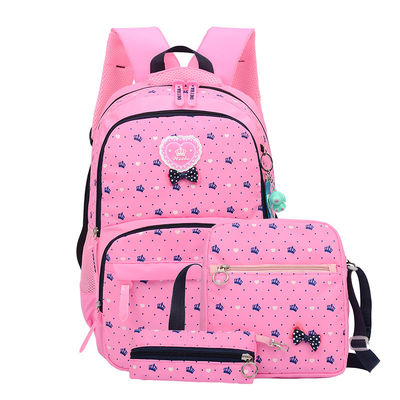 3pcs Set Primary Student Girls Backpack School Bag with Nylon Cartoon Pattern