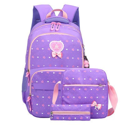 3pcs Set Primary Student Girls Backpack School Bag with Nylon Cartoon Pattern