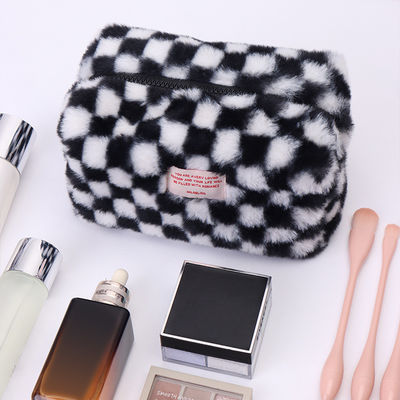 Large Capacity Gingham Makeup Pouch with Customized Color and Towel Embroidery Logo