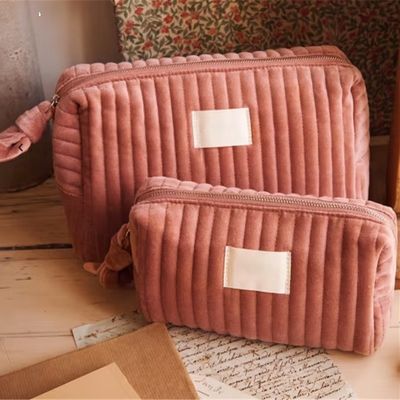 Travel Soft Comfortable Cotton Cosmetic Bag Pouch With Zipper Plush Velvet