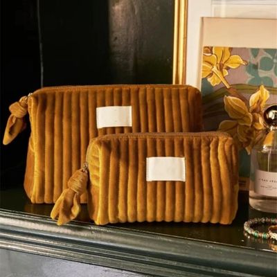 Travel Soft Comfortable Cotton Cosmetic Bag Pouch With Zipper Plush Velvet