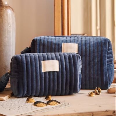 Travel Soft Comfortable Cotton Cosmetic Bag Pouch With Zipper Plush Velvet