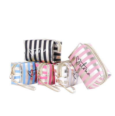 Customizable Stripe Print Cosmetic Bag Newest Fashionable Style for Waterproof Travel
