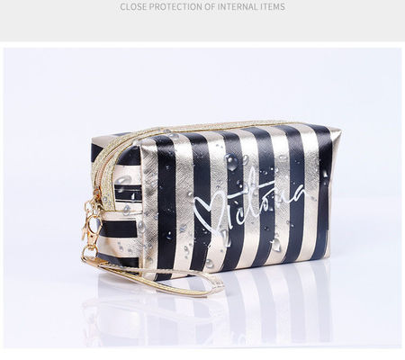 Customizable Stripe Print Cosmetic Bag Newest Fashionable Style for Waterproof Travel