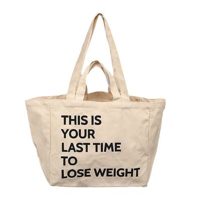 Large Capacity Canvas Shopping Crossbody Bag with Cartoon Pattern and Zipper Closure