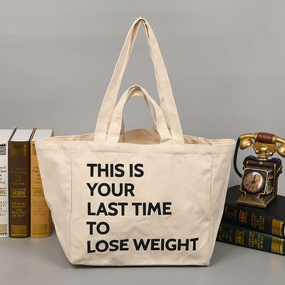 Large Capacity Canvas Shopping Crossbody Bag with Cartoon Pattern and Zipper Closure