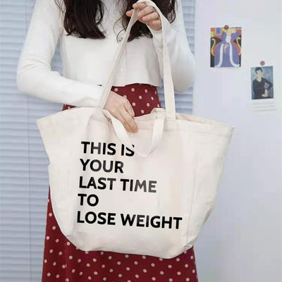 Large Capacity Canvas Shopping Crossbody Bag with Cartoon Pattern and Zipper Closure