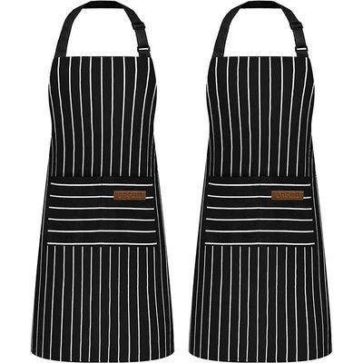 Restaurant Bar Unisex Kitchen Stripes Apron with 2 Pockets and Advanced Embossed Design