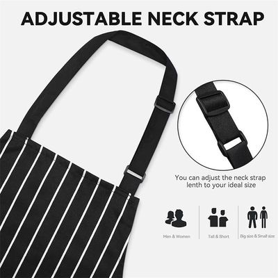 Restaurant Bar Unisex Kitchen Stripes Apron with 2 Pockets and Advanced Embossed Design