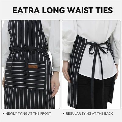 Restaurant Bar Unisex Kitchen Stripes Apron with 2 Pockets and Advanced Embossed Design