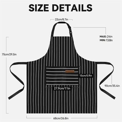 Restaurant Bar Unisex Kitchen Stripes Apron with 2 Pockets and Advanced Embossed Design