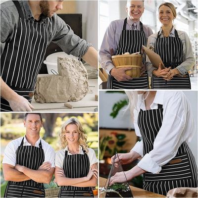 Restaurant Bar Unisex Kitchen Stripes Apron with 2 Pockets and Advanced Embossed Design