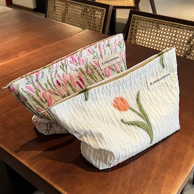 Customized Logo Travel Cotton Canvas Makeup Bag for Women Fashion Style Cosmetic Bag