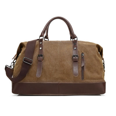 Training Luggage Bags Oversized Waterproof Canvas Genuine Leather Weekend Bag Brown