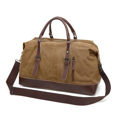 Training Luggage Bags Oversized Waterproof Canvas Genuine Leather Weekend Bag Brown