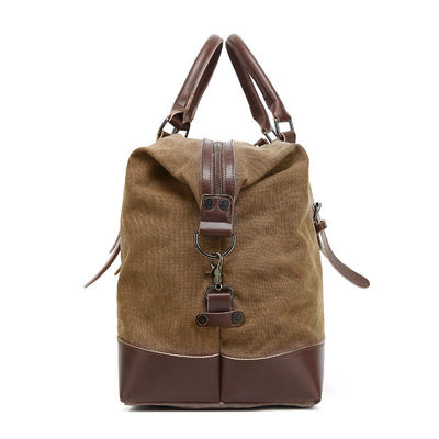 Training Luggage Bags Oversized Waterproof Canvas Genuine Leather Weekend Bag Brown