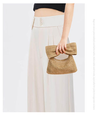 Shopping Bag Customized Women Bow Straw Woven Beach Raffia Clutch Handbag Casual Tote