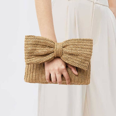 Shopping Bag Customized Women Bow Straw Woven Beach Raffia Clutch Handbag Casual Tote