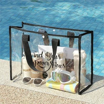 Thick Cotton Handle Customized Transparent Pink PVC Tote Bag for Fashionable Shopping
