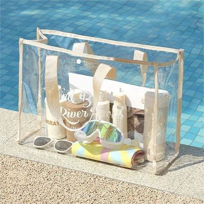 Thick Cotton Handle Customized Transparent Pink PVC Tote Bag for Fashionable Shopping