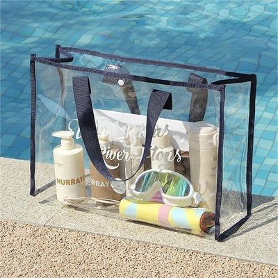 Thick Cotton Handle Customized Transparent Pink PVC Tote Bag for Fashionable Shopping