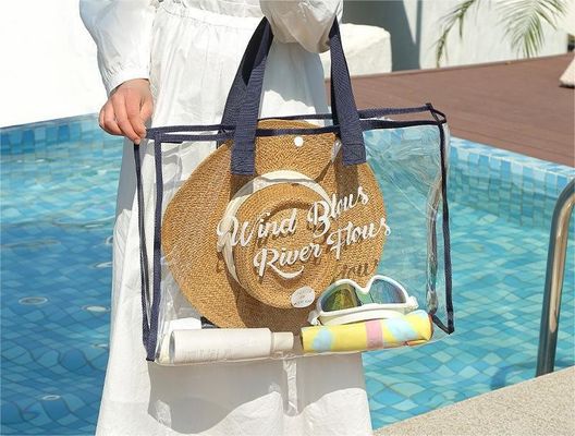 Thick Cotton Handle Customized Transparent Pink PVC Tote Bag for Fashionable Shopping