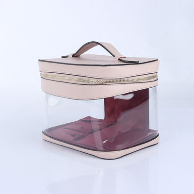 Zipper Closure Large Clear PVC Travel Cosmetic Case with Custom Golden Double Zippers
